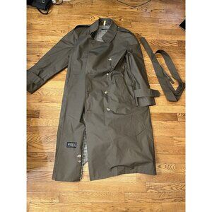 Vintage Brooks Brothers Coat Mens OS Green Khaki Trench No Lining/Chipped Button
